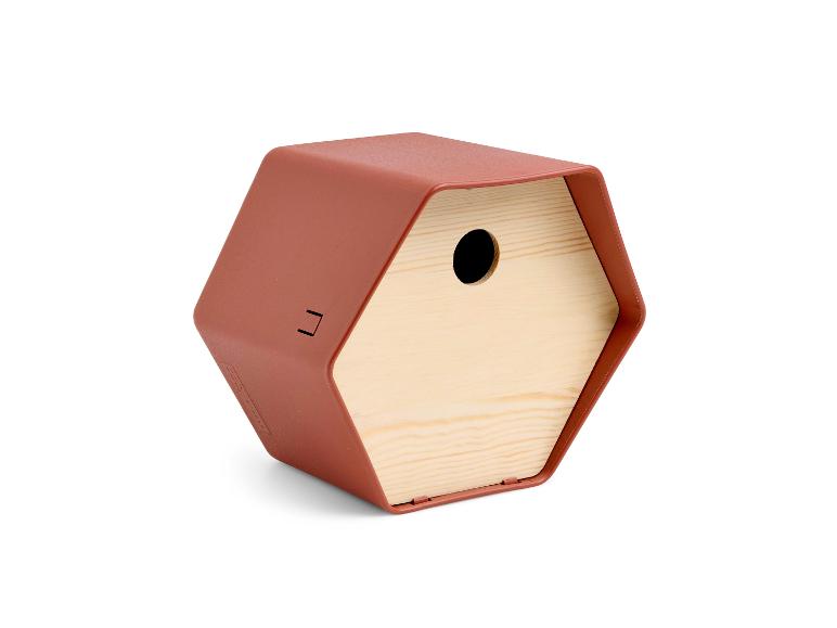 Sechseckiges Vogelhaus aus Holz und Terrakotta