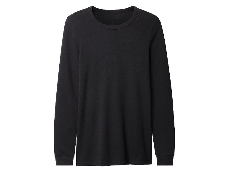 Ein schwarzes Langarm-T-Shirt mit Rundhalsausschnitt.