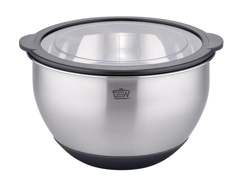 Eine Edelstahlschüssel mit Deckel von GSW.