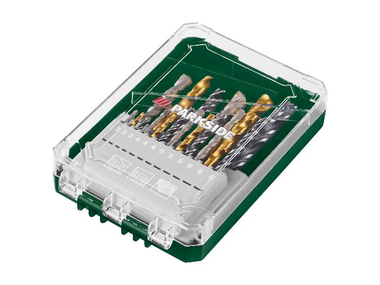 Parkside Bohrer in grüner, transparenter Box: Bohrer-Set für verschiedene Materialien.