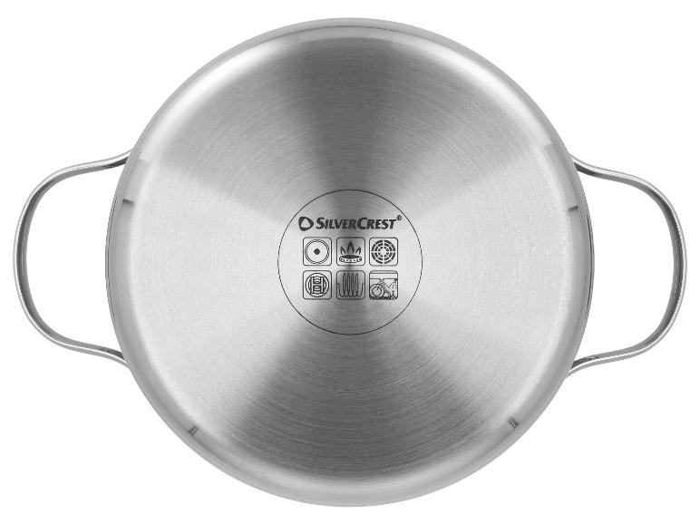 Edelstahltopf mit Induktionsboden und Symbolen für Herdarten.