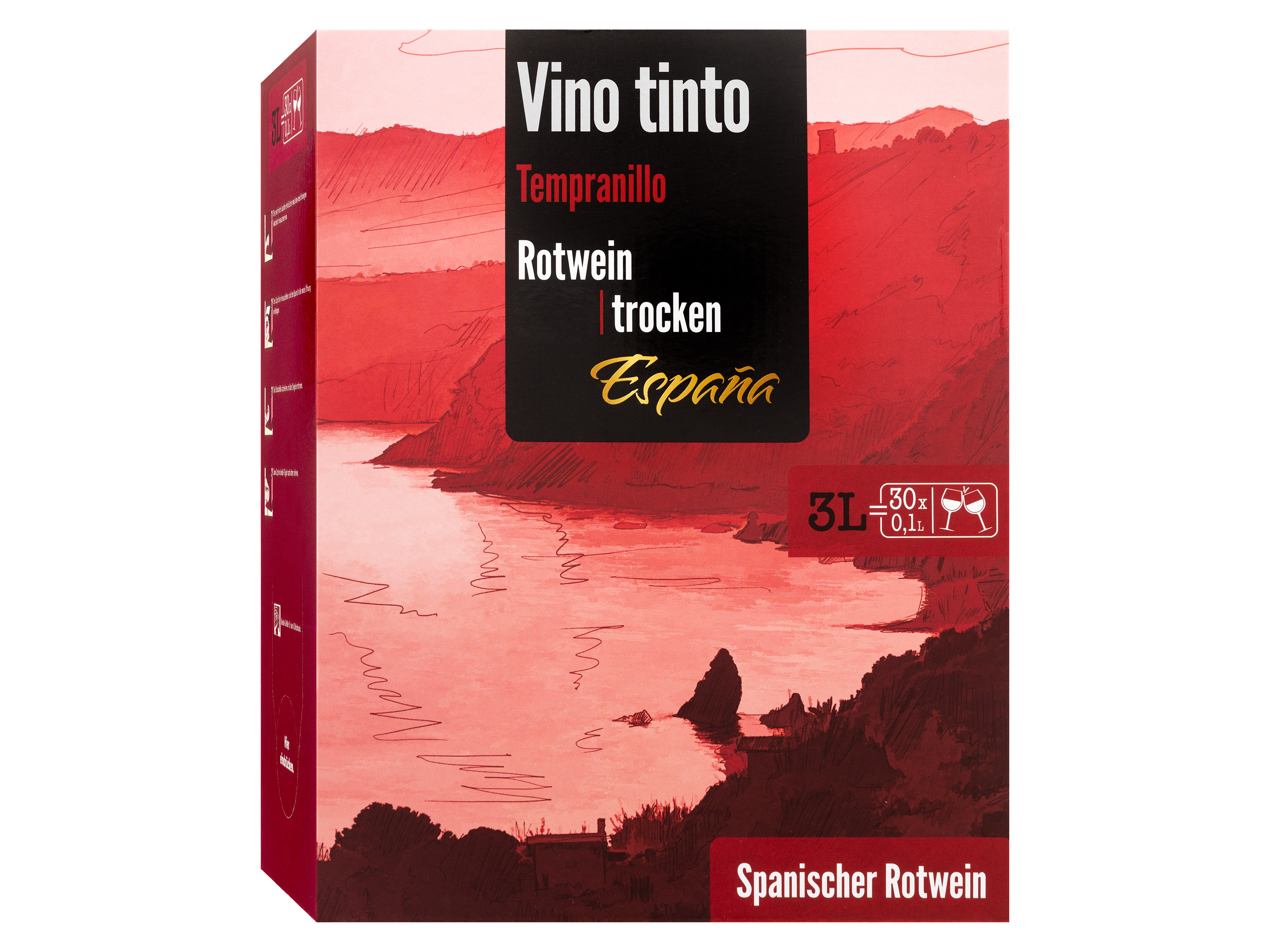 Lidl Wein-Angebot - Vino Tinto Tempranillo Spanien 3,0-l-Bag-in-Box trocken, Rotwein 2023 - Mindestbestellmenge 6
