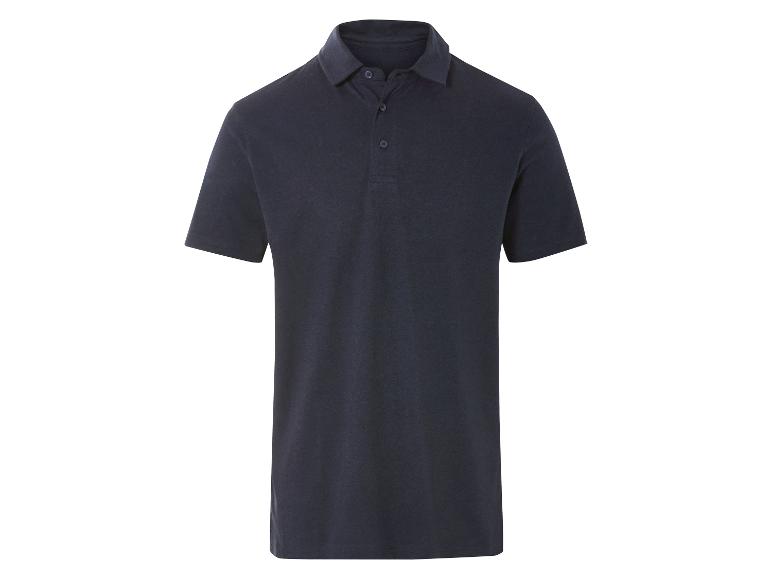 Dunkelblaues Herren Poloshirt mit kurzen Ärmeln.