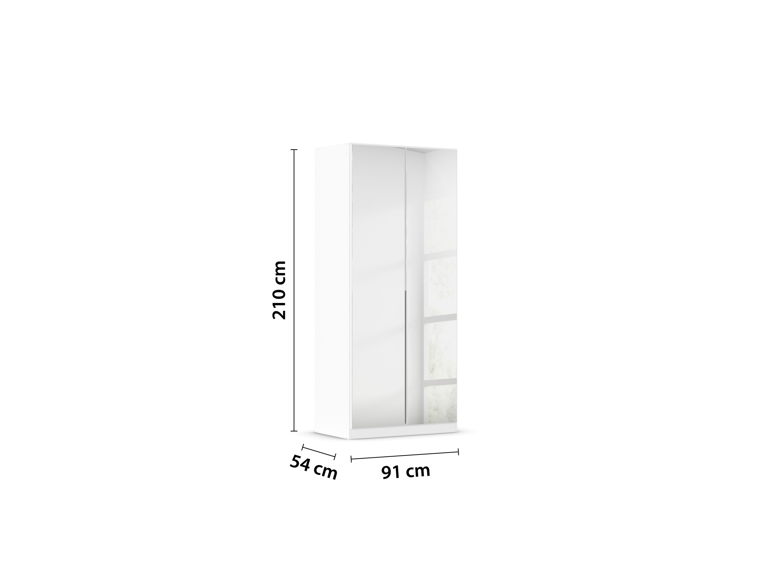 RAUCH ORANGE Drehtürenschrank Alabama mit Spiegel (Classic-Zubehör, Weiß, Griffe Alufarben, 91 x 210 cm) – Bild 4 von 4