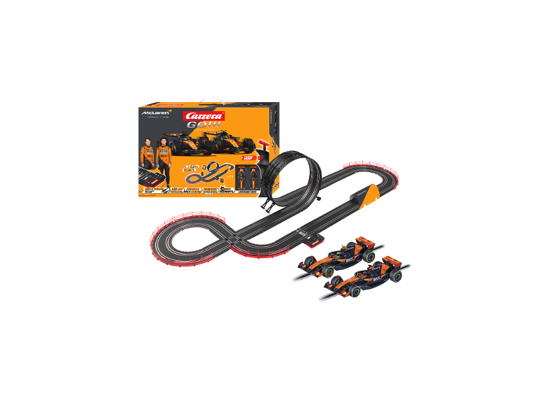 CARRERA McLaren Racing Rennbahn mit zwei Formel-1-Autos und einem Looping.