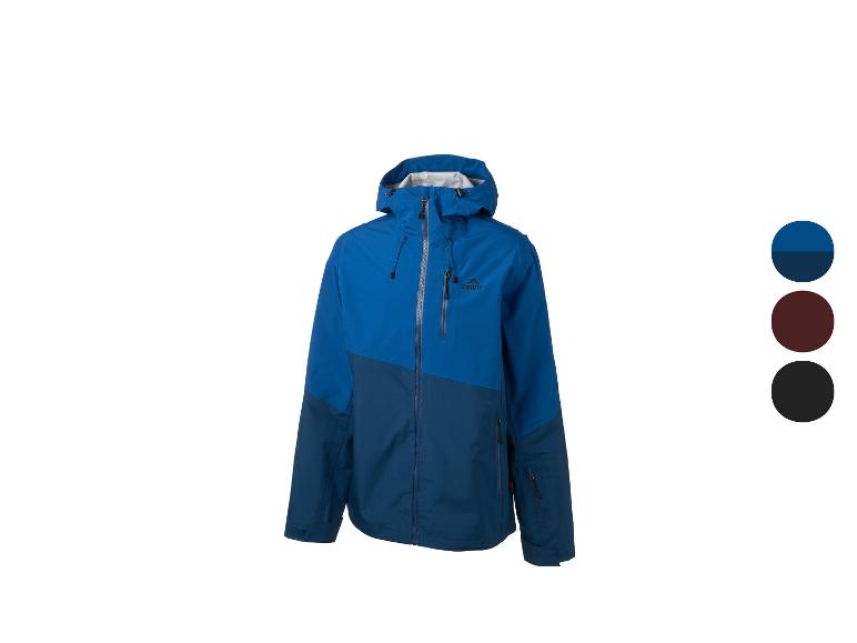 Blaue und dunkelblaue Crivit Herrenjacke mit Kapuze und Reißverschlüssen.