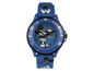Eine blaue Mickey Mouse Uhr mit einem Gummiband.