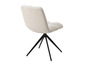 Beige Esszimmerstuhl mit schwarzen Beinen.