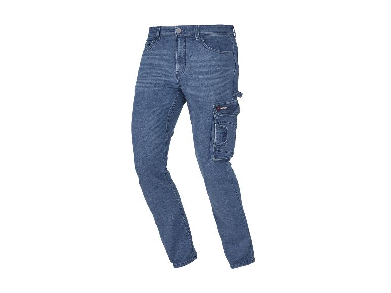 Blaue Jeans aus Denim mit Cargotaschen und Hammerschlaufe.