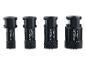 Vier schwarze Diamantbohrer, 18mm, 22mm, 27mm und 35mm.