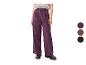 Lila weite Faltenhose und schwarze Loafer, mit Farbmustern