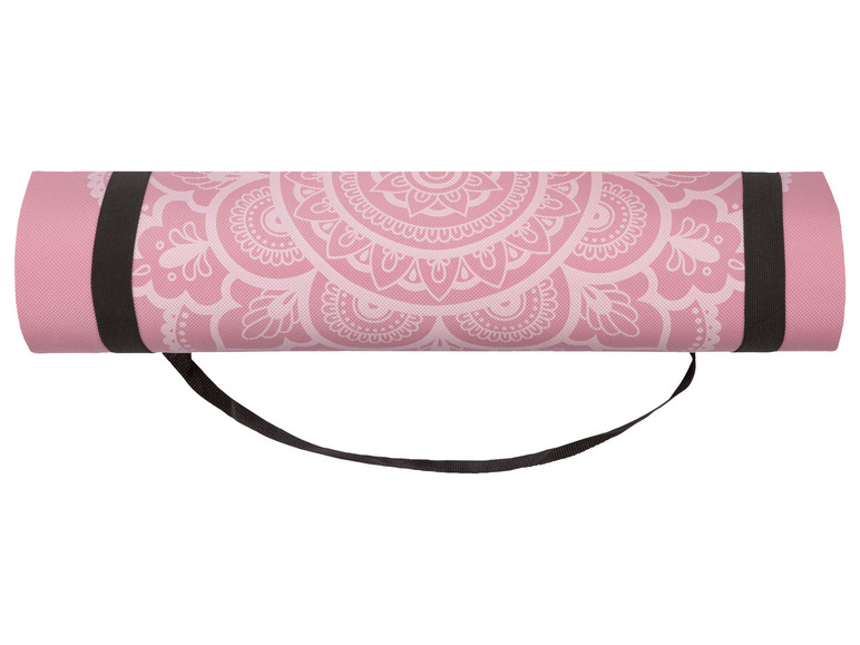 Rosa Yogamatte mit Mandala-Muster.