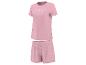 Rosa Damenpyjama mit Kurzarm-T-Shirt und gepunkteten Shorts.