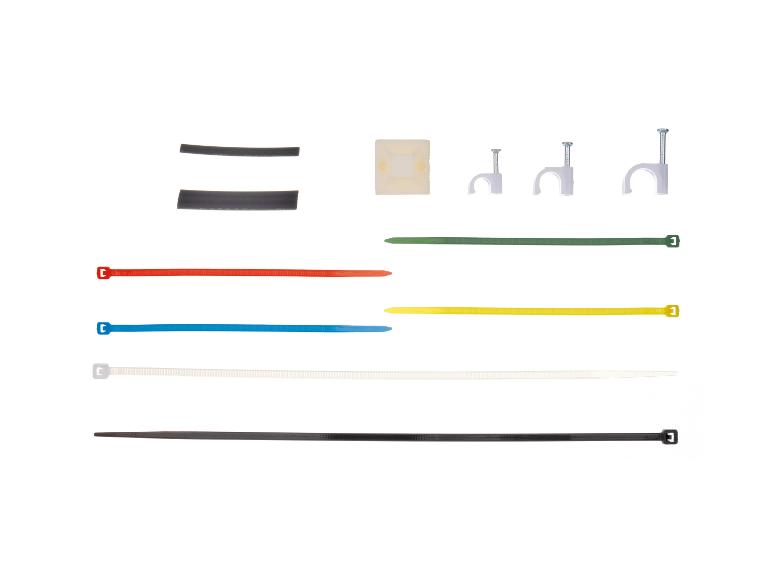 Kabelbinder, Klemmen und Befestigungen für Kabel.