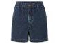 Dunkelblaue Jeans-Shorts, lässiger Stil.