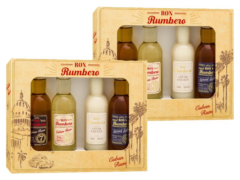 Zwei kubanische Rum-Geschenksets mit Miniaturflaschen von gereiftem Rum, Sahnelikör und gewürztem Spirituosen.