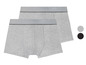 Zwei graue Boxershorts mit schwarzem Bund.