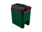 Eine grüne Aufbewahrungsbox mit rotem Griff.