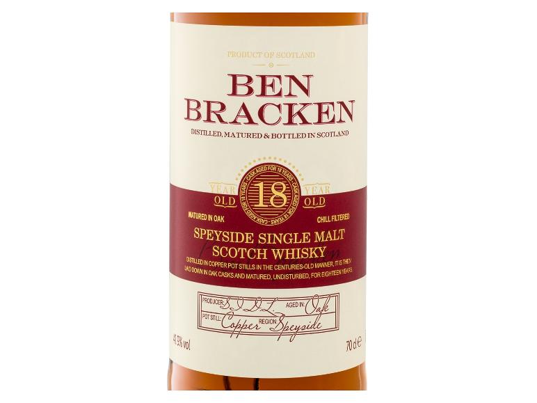 Etikett für einen 18 Jahre alten Speyside Single Malt Scotch Whisky, in Eiche gereift.