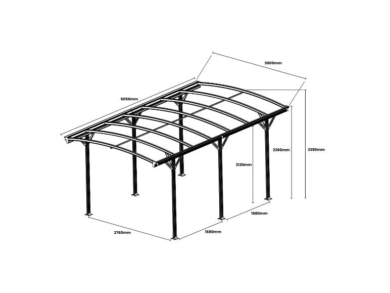 Carport mit Abmessungen: Länge 5050mm, Breite 3000mm, Höhe 2390mm.