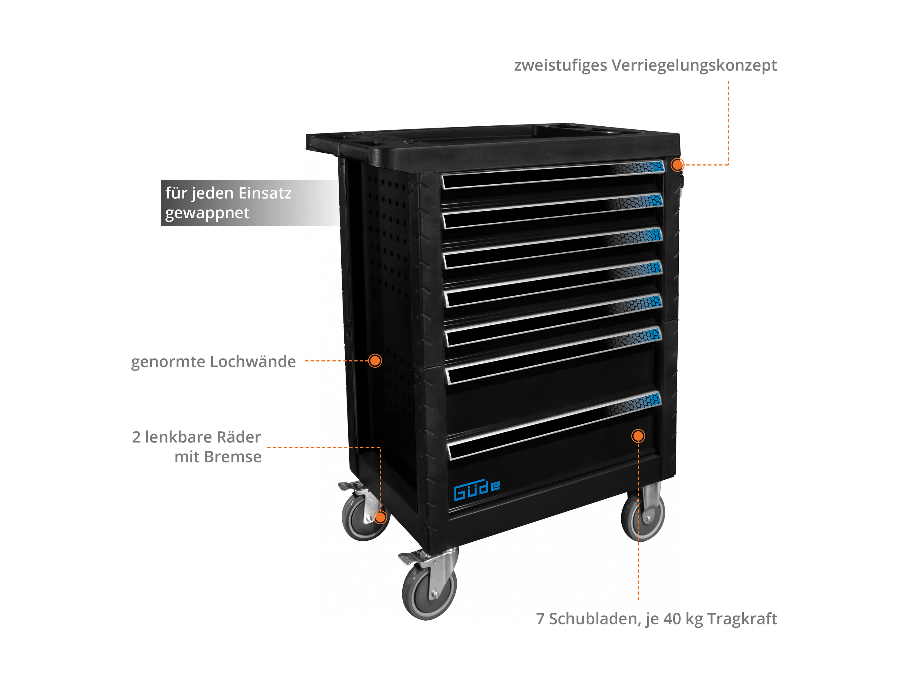 Thumbnail - Güde Werkstattwagen »GW7 Black Line«, mit 165-teiligem Werkzeugset ""