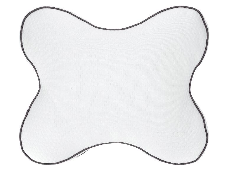 Weißes orthopädisches Kissen mit grauem Rand.