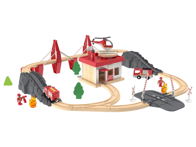 Gehe zu Vollbildansicht: Playtive Eisenbahn-Set, aus Echtholz, mit liebevoll gestalteten Stationen - Bild 2