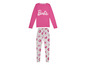 Barbie Pyjama mit rosa Langarmshirt und grauen Hosen mit Barbie-Druck.