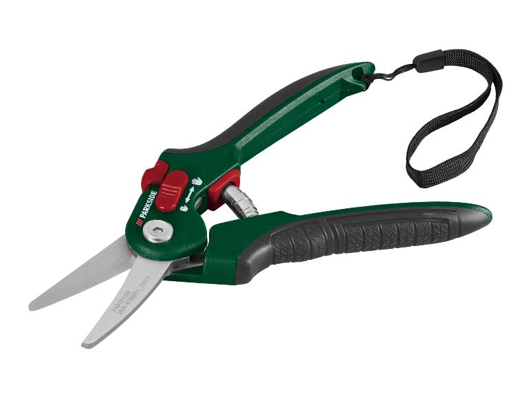 Parkside Grasschere mit grünen Griffen und schwarzem Handgelenkband