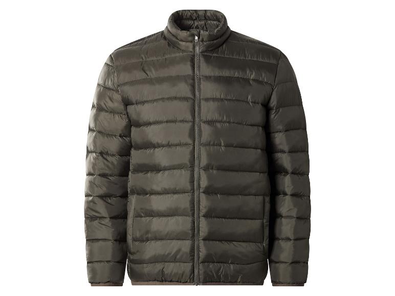 Dunkelgrüne gesteppte Herrenjacke mit Reißverschluss.