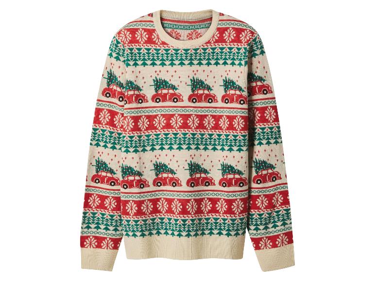 Weihnachtspullover mit roten Autos und Weihnachtsbäumen