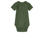 Ein dunkelgrüner Baby-Body mit kurzen Ärmeln.