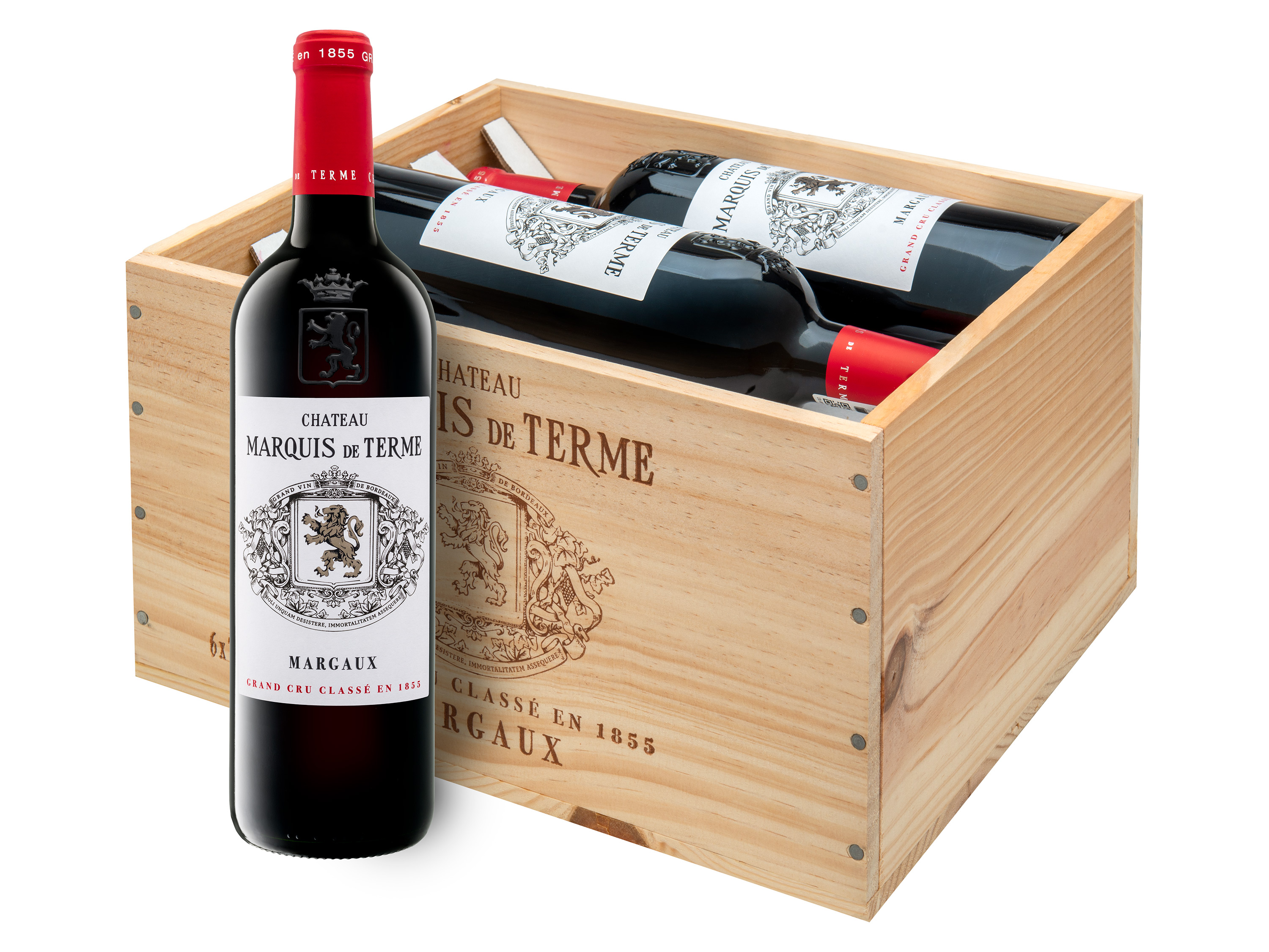 6 x 0,75-l-Flasche Château Marquis de Terme Margaux 4éme Grand Cru Classé AOC trocken, Rotwein 2018  - Original-Holzkiste Wein & Spirituosen Lidl DE