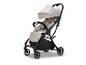 Leichter beiger und schwarzer Kinderwagen mit Verdeck und Einkaufskorb.