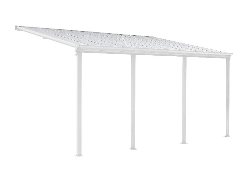 Weißes Terrassendach oder Carport mit transparentem Dach.