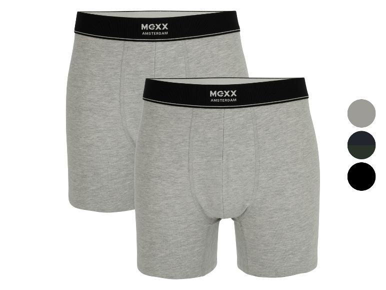 Zwei graue Mexx Boxershorts mit schwarzem Bund und Logo.