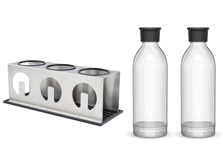 Gehe zu Vollbildansicht: SILVERCREST® 2 Ersatzflaschen Glas für Twin Sprudler + Abtropfgestell - Bild 1