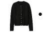 Schwarze Strickjacke mit Perlmuttknöpfen und Farboptionen