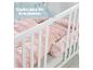Rosa Kopfschutz für Babybetten mit Kätzchen-Kissen. Text: 'Kopfschutz für Babybetten'.