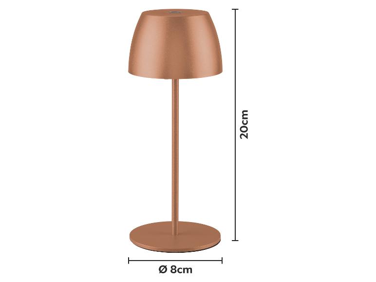 Kupferfarbene Tischlampe, 20 cm hoch mit 8 cm Durchmesser Basis.