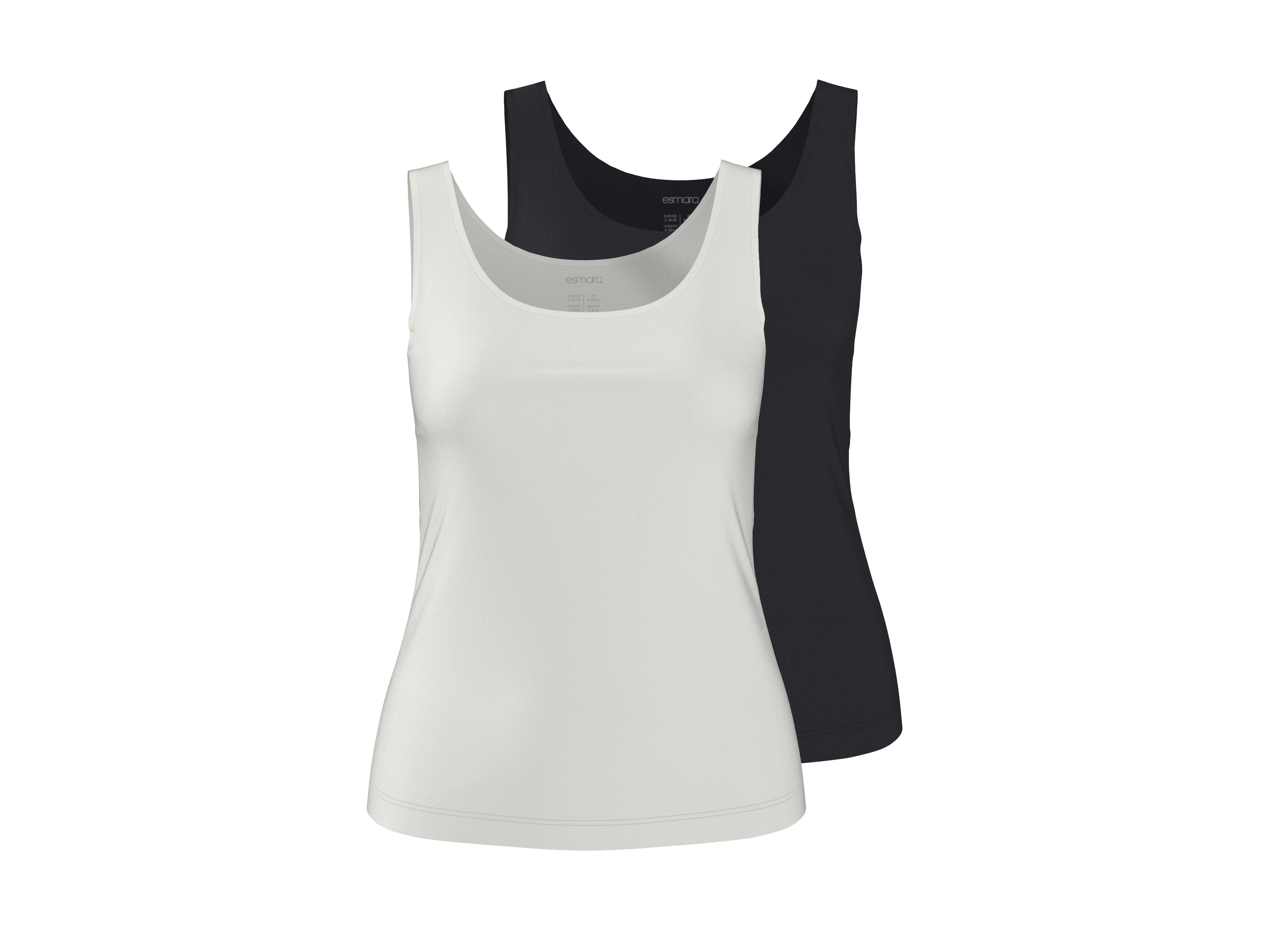 ESMARA® Damen Tanktops, 2 Stück (Schwarz/weiß, M (40/42))