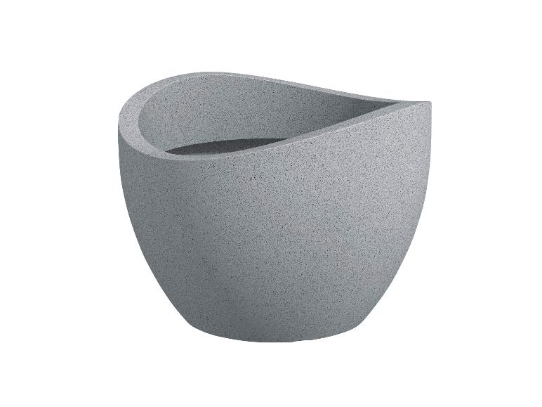 Grauer Blumentopf in Tropfenform, moderner Stil.