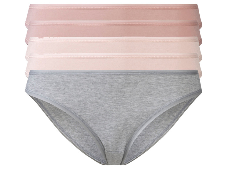 Ein Set aus drei grauen und rosafarbenen Slips.