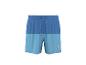 Zweifarbige blaue und hellblaue Sportshorts mit Kordelzug und Logo an der Seite.