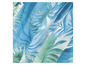 Stoff mit tropischem Blättermuster in Blau und Grün.