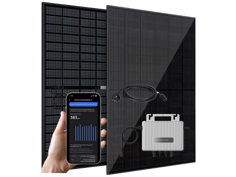 EcoFlow Solarmodule mit Mikro-Wechselrichter und Energiemanagement-App.