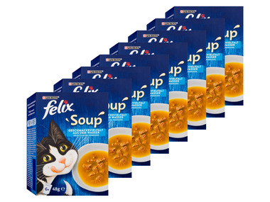 FELIX Soup Geschmacksvielfalt aus dem Wasser mit Kabeljau, Thunfisch, Scholle Katzennassfutter (8 x 6 Beutel à 48g)