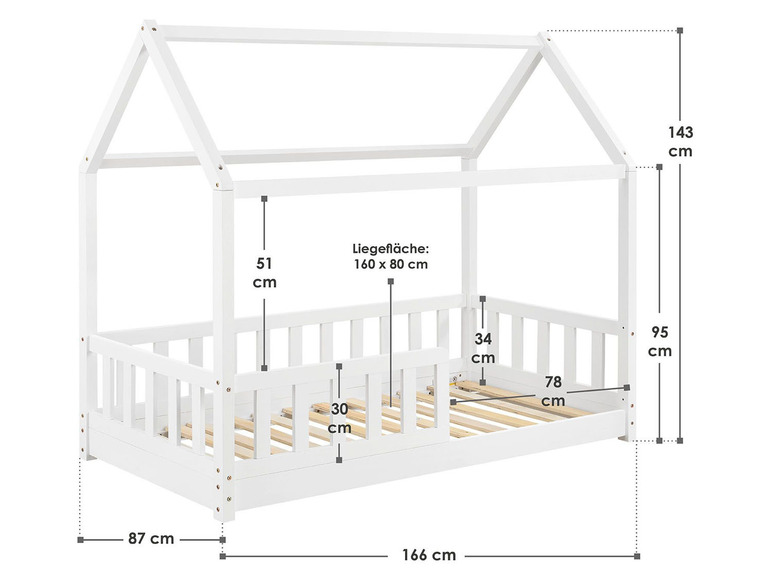 Weißes Himmelbett aus Holz, geeignet für Kinder.
