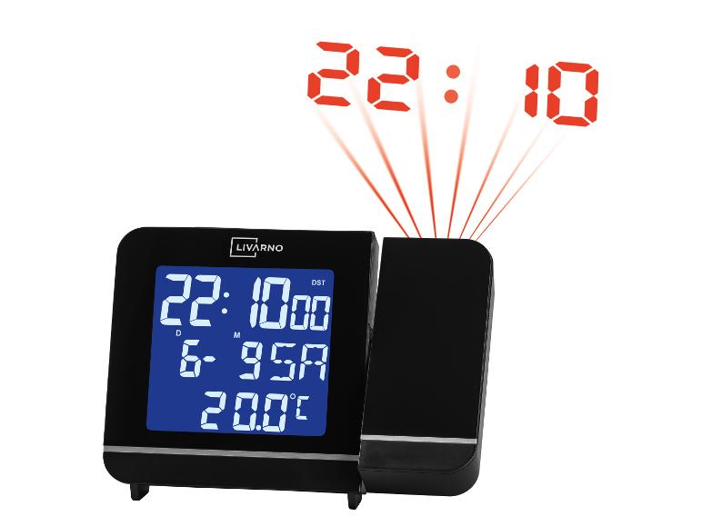 LIVARNO Digitalwecker mit Zeitprojektion und blauem Display.