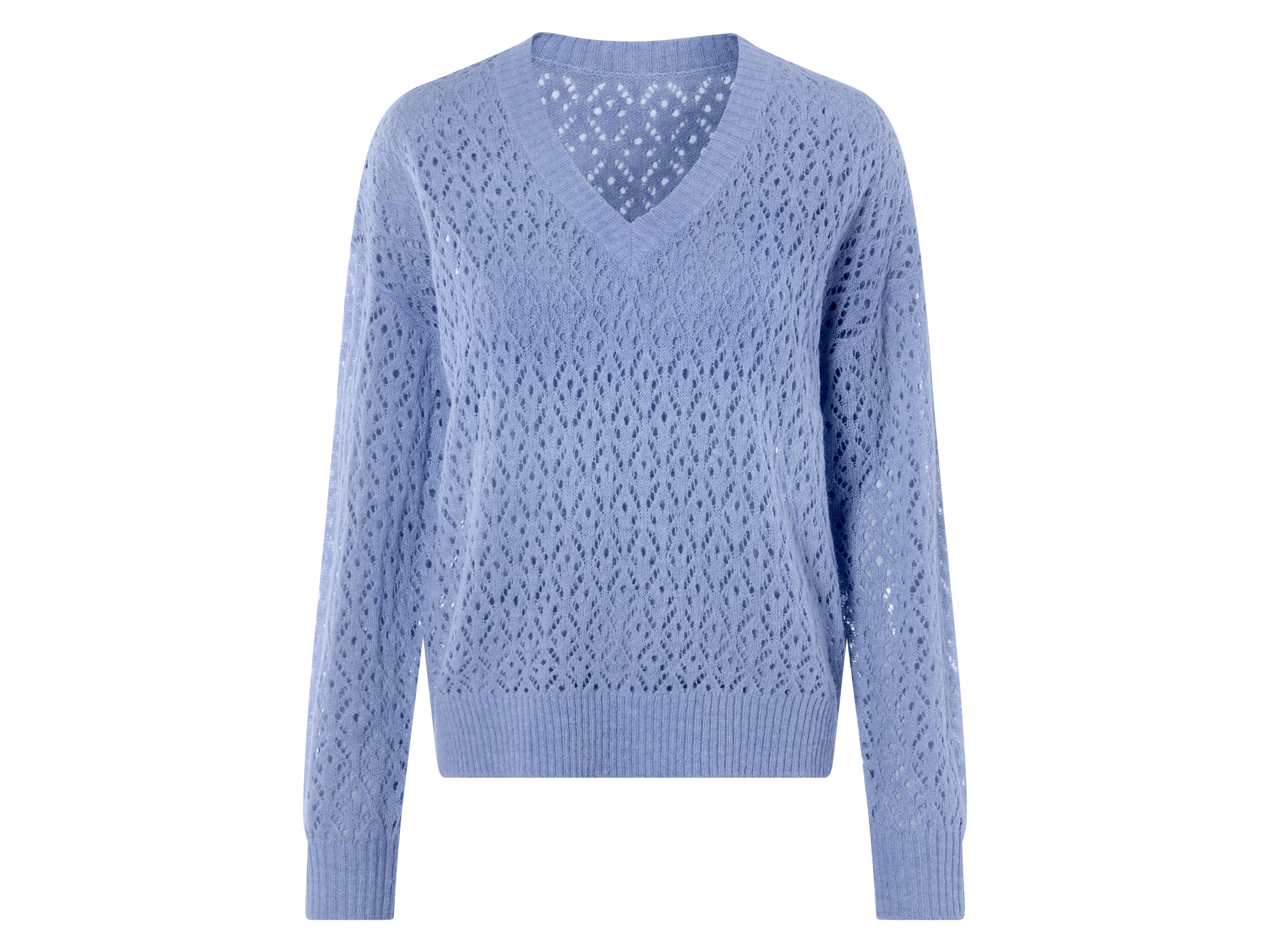 esmara® Damen Pullover Lochstrick (Lila, L (44/46))““ | lila Muster: Ajour-Strick-Muster Detail: Bündchen an Ärmeln und Saum Schnitt: leger geschnitten Ausschnitt: blau, grün: Rundhalsausschnitt